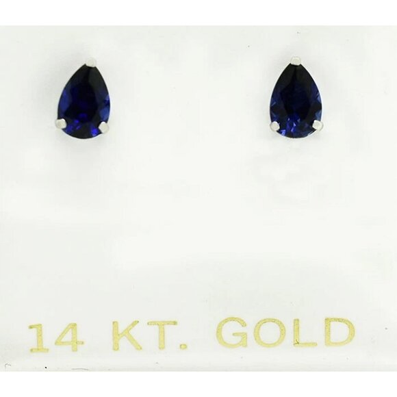 Genuine 2.06 Cts Blue Sapphire Stud Earrings 14k White Gold